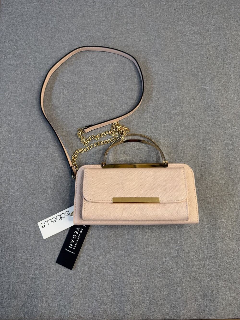 Isabelle Mini Crossbody Bag Clutch Wallet Chain Strap Gold Hardware Beige Color